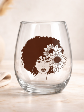 Afro Floral Sunflower Stemless Wine Glasses