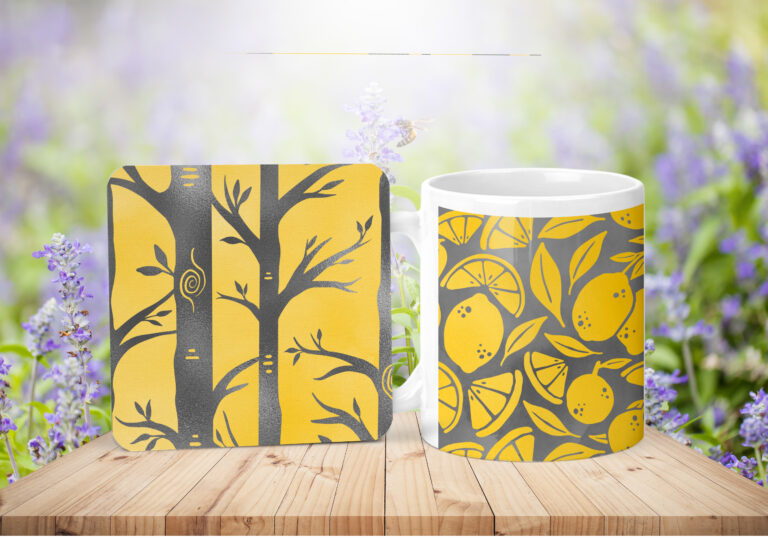 Yellow & Grey Mug & Coaster Set