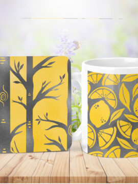 Yellow & Grey Mug & Coaster Set