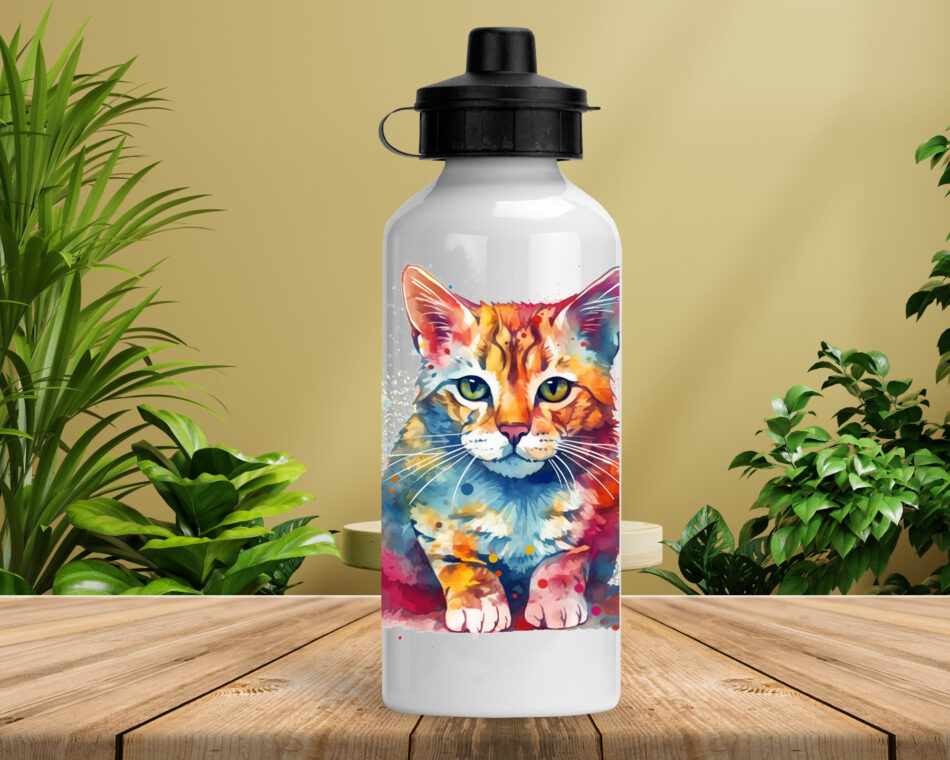 Water Colour Cat - 10″Personalized Sipper Bottle