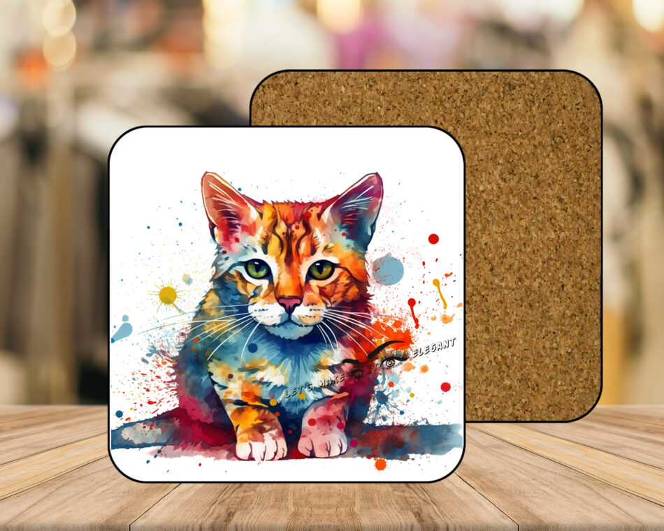 Water Colour Cat Coasters with Corking Back