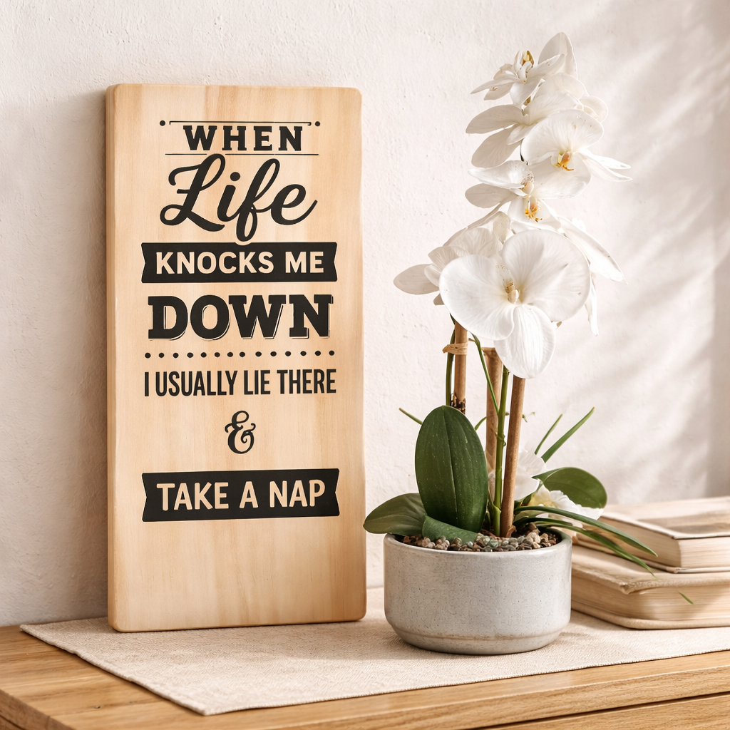 “When Life Knocks Me Down” Funny Inspirational Wooden Sign - Image 2