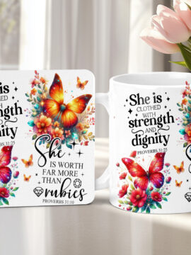 She is clothed with Strength Mug and Coaster Set