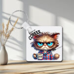 Before Coffee Cat Photo Key Ring