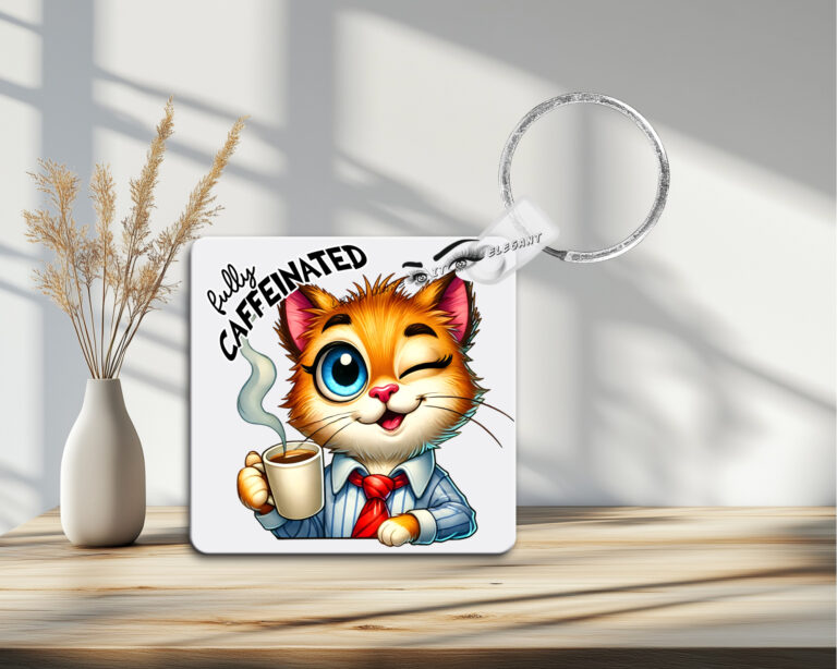 Before Coffee Cat Photo Key Ring - Image 2