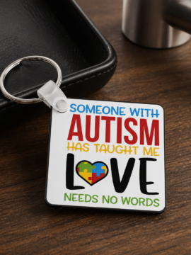 Personalized “Love Needs No Words” Autism Awareness Keychain