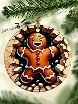 Baby Gingerbread Man 2 3D Broken Ceramic Photo Ornament
