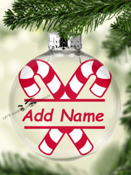 Candy Cane Monogram - Name Ball Ornament