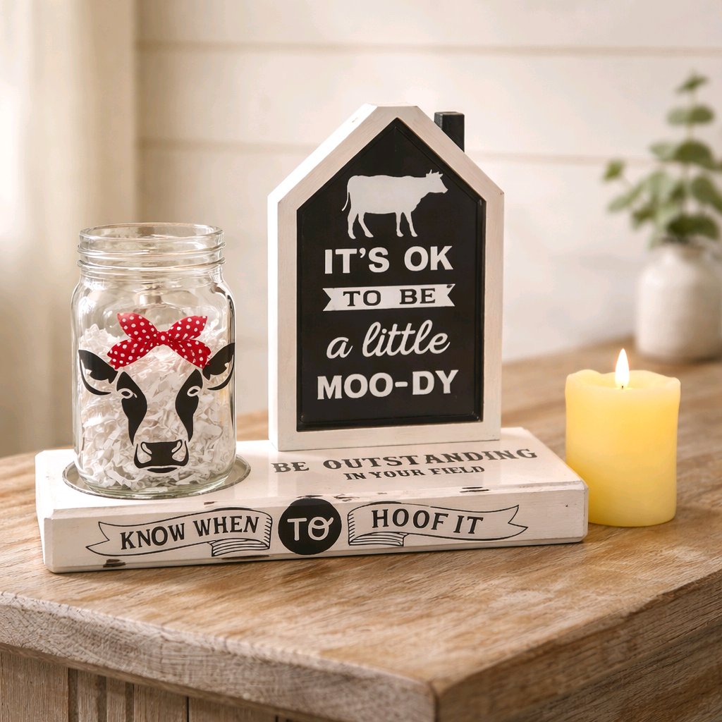 “A Little Moo-dy” Farmhouse Cow-Themed Décor Set - Image 4