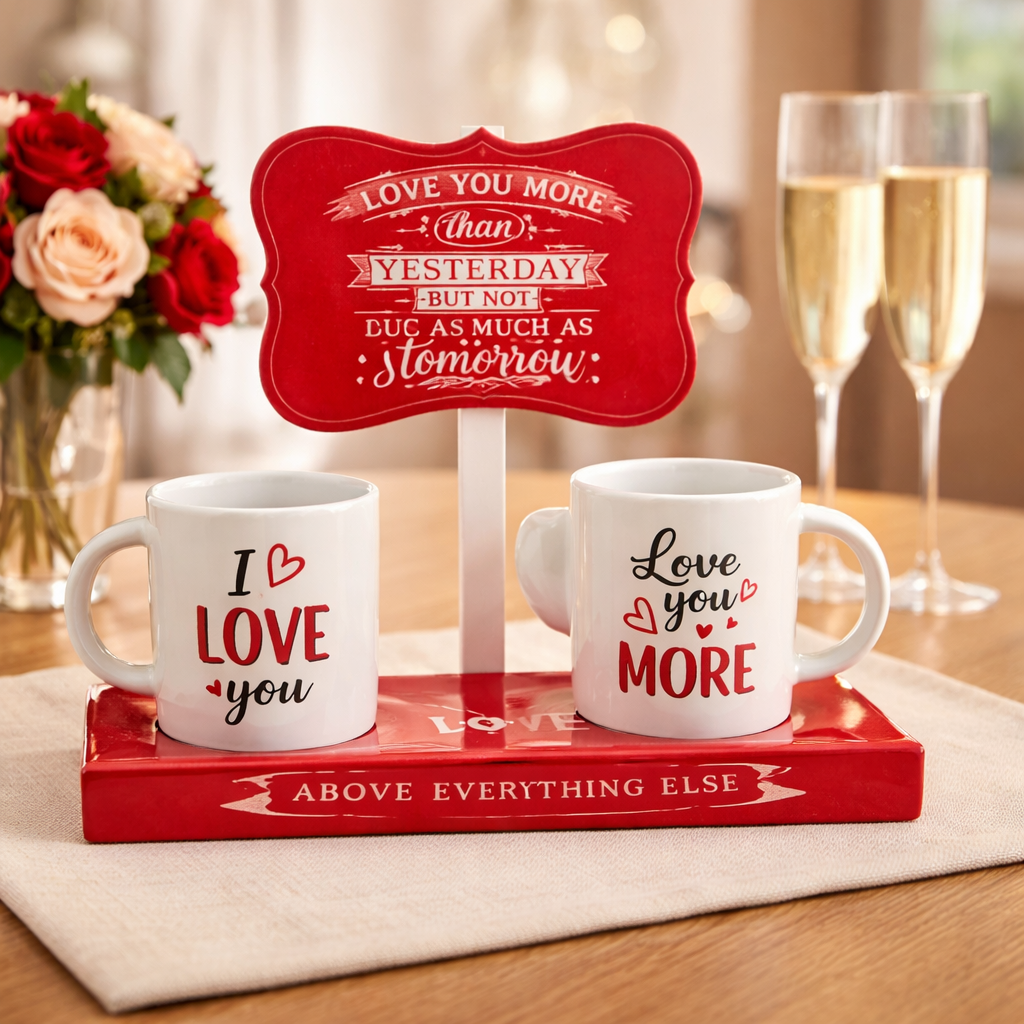 “Love You More” Romantic Couple Mug Gift Set