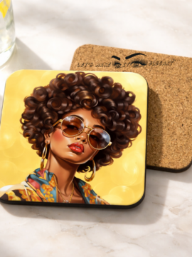 Golden Glam Afro Chic Cork-Back Coaster
