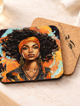 Bold Queen Afro Art Cork-Back Coaster