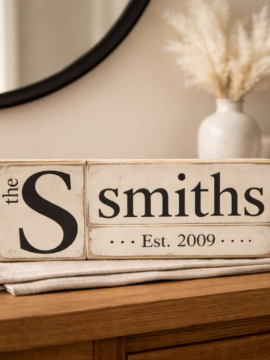“The Family Name Established” Rustic Personalized Family Name Block