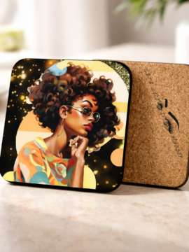 Retro Chic Afro Art Cork-Back Coaster