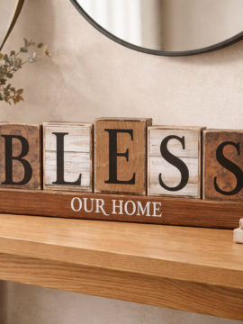 “Bless Our Home” Rustic Wooden Block Décor Set