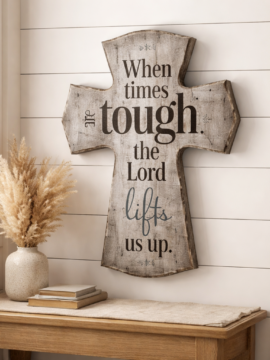 “Faith Lifts Us Up” Rustic Wooden Cross
