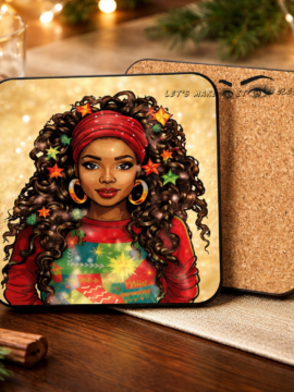 Holiday Glow Afro Chic Cork-Back Coaster