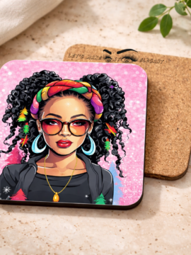 Festive Chic Afro Cork-Back Coaster