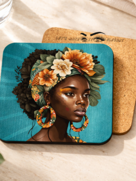 Floral Crown Afro Art Cork-Back Coaster
