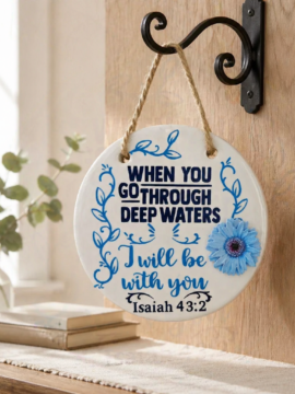 “When You Go Through Deep Waters” Inspirational Ceramic Hang