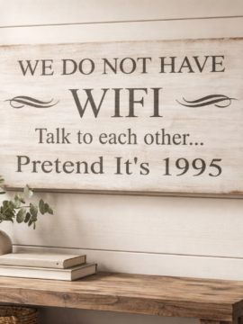 “No WiFi – Talk to Each Other” Rustic Wooden Wall Sign