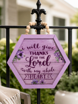 Give Thanks Floral Hexagon Hanging Sign