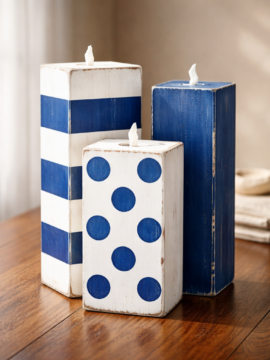 Nautical Blue Wooden Candle Holder Set (3-Piece)